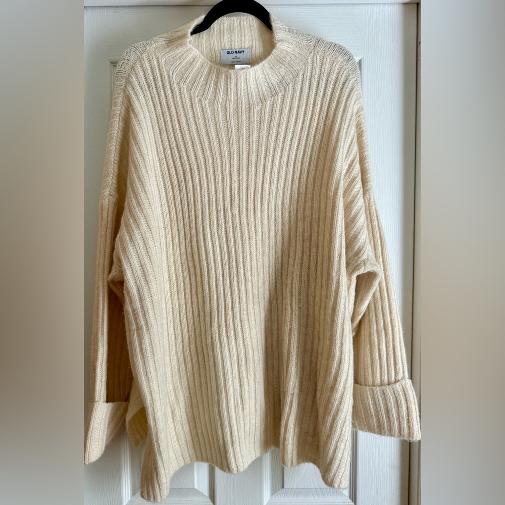 Old Navy Cream Ribbed Crew Neck Sweater